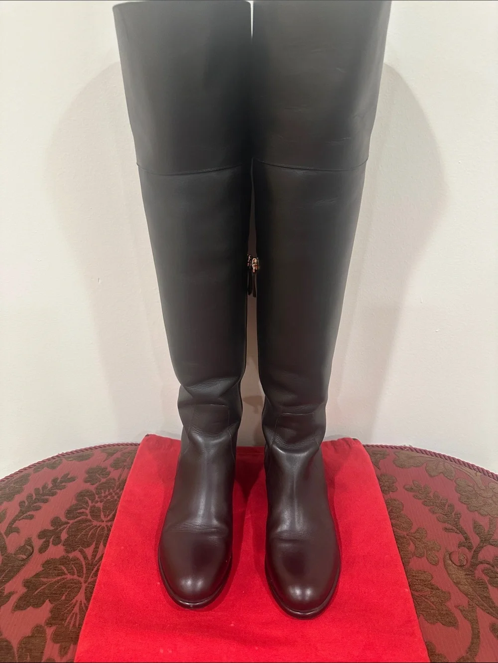 Valentino Black Leather Over-the-Knee Boots with Rear Bow Details